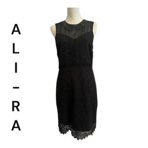 Ali Ra Silk Lace with Leather Collar Black‎ Dress